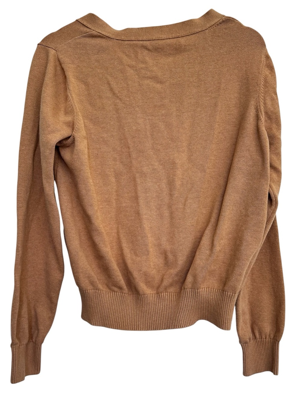 Pact Organic Camel Brown Cardigan Sweater Size L V Neck Button Down Cotton - Picture 2 of 4